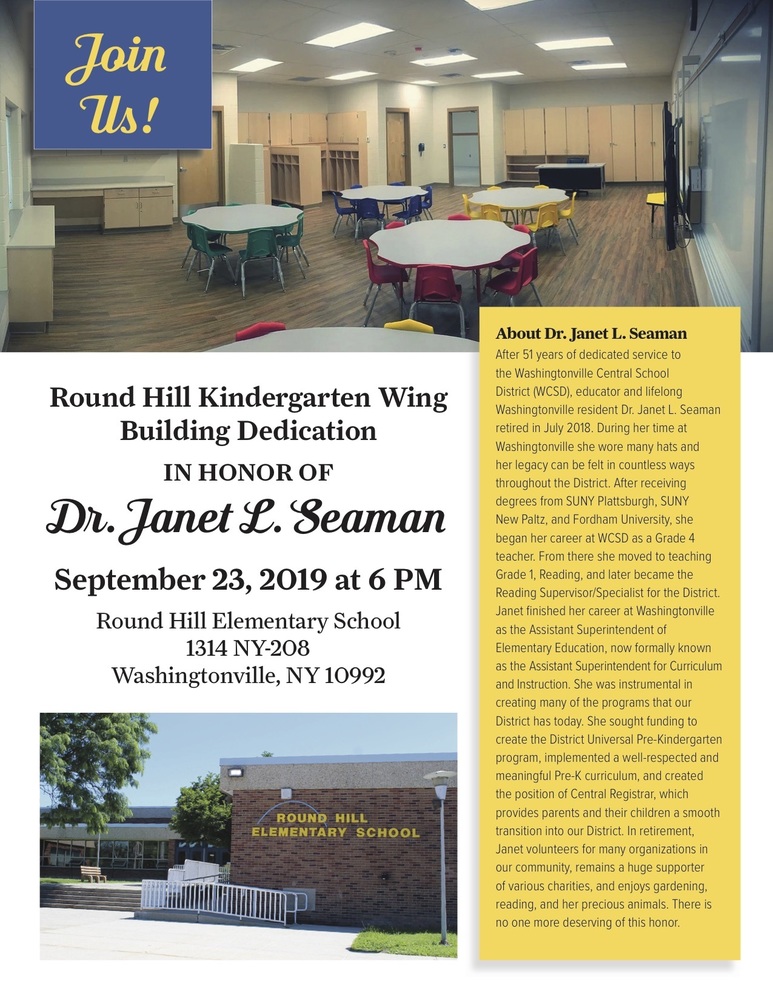 TONIGHT: Round Hill Kindergarten Wing Building Dedication Ceremony